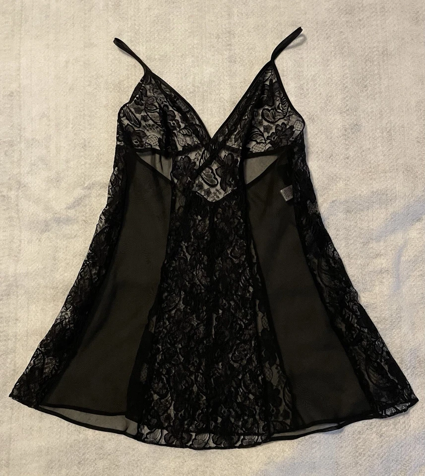 Fredericks Of Hollywood Small Coquette Lace Babydoll Dress 80s  Black Goth EE - Image 1 of 4