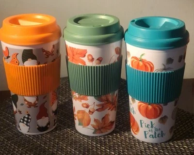 Three Beautiful Fall-themed Travel Tumbler Cups - Image 1 of 4
