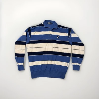 Camisa de Rugby Polo Ralph Lauren De Colección Para Hombres M Azul Algodón Pesado Preppy Rayas Foto 1 de 4