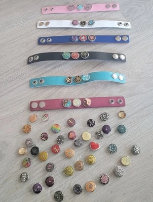 6 Click Button Armbänder Lederarmband mit fast 60 Buttons - Bild 1 von 3