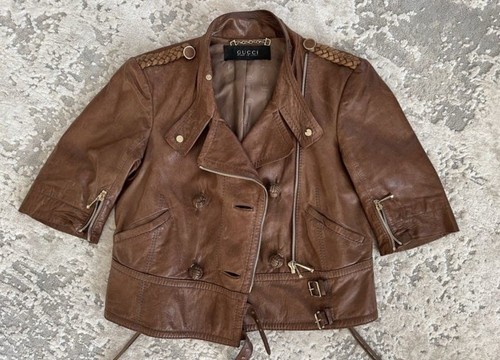 Gucci giacca donna marrone pelle taglia S