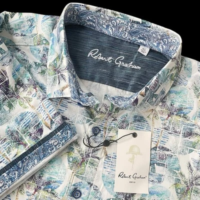 Robert Graham Monroe Colorful Tropical Print Short Sleeve Shirt Size XL $188 - Image 1 of 4