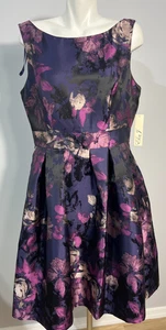 Eliza J Women Purple Lilac Fit & Flare Dress 14 Pockets Jacquard Lined New NWT - Picture 1 of 11