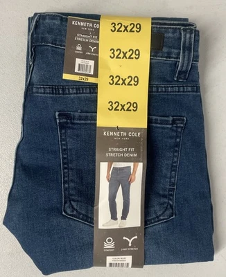 Kenneth Cole Men’s Straight Fit 2-Way Stretch Denim Jeans 32x29 Medium Blue NWT - Image 1 of 4