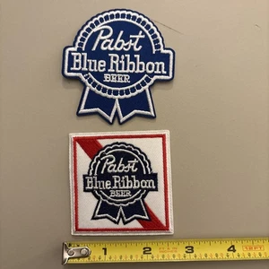 2 Pc Set - Pabst Blue Ribbon (Embroidered Iron on patches) Beer / Party / Racing - Picture 1 of 5