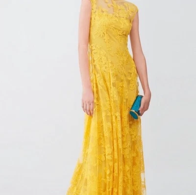 Vestido Carolina Herrera Pasarela Amarillo Floral Ojales Talla 4 Nuevo con Etiquetas Foto 1 de 4