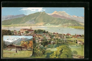 Künstler-AK Tegernsee, Teilansicht, Bauer in der Au  - Picture 1 of 2