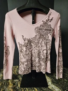 Harley-Davidson T-shirt donna rosa manica lunga taglia Large WI  - Foto 1 di 9