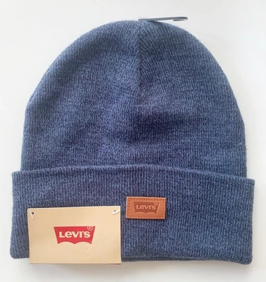 Nuevo gorro unisex Levi's de cuero con logotipo azul jaspeado tejido acanalado puños talla única Foto 1 de 2
