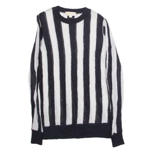 MICHAEL KORS Womens Patterned Jumper White Striped Crew Neck Tight Knit Wool XS - Picture 1 of 6