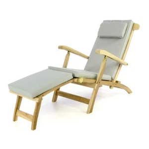DIVERO Liege Stuhl Deckchair "Florentine" Steamer Chair Teak Auflage hellgrau - Bild 1 von 10