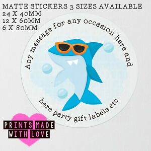 Personalised cool shark party bag stickers sweet cone labels thank you gift 1325