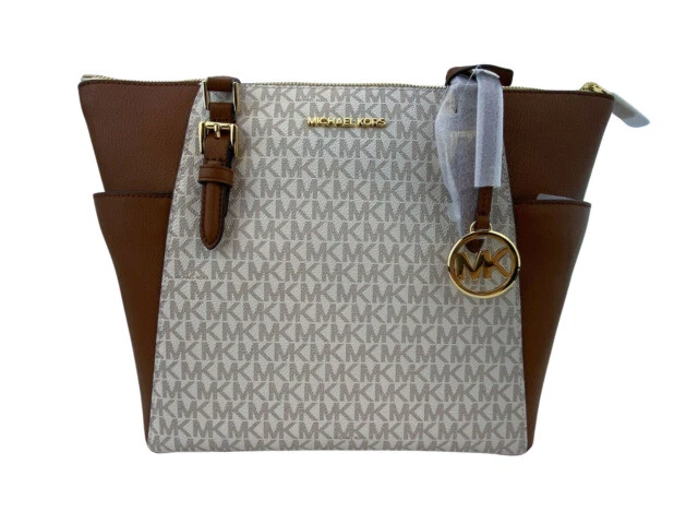 Michael Kors Charlotte Large Top Zip Tote Vanilla Signature Shoulder Bag