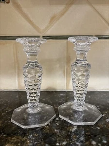 Fostoria Crystal American Elegant Glass Taper Candle holders Tall Pair Vintage - Picture 1 of 7