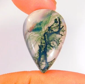 Piedra preciosa suelta cabujón pera ágata musgo verde natural de 15 quilates 23x16x5 mm CG = 0148 - Imagen 1 de 5