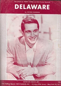 "Delaware" Vintage Sheet Music By Irving Gordon 1959-recorded By Perry Como - Picture 1 of 2