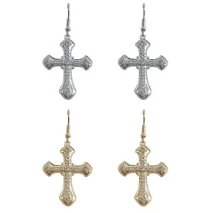 Pendientes colgantes Passion Cross en plata u oro (1x1,2 pulgadas) - Imagen 1 de 7