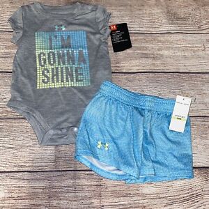 Under Armour 3-6 Months I’m Gonna Shine Outfit Set NEW Grey Blue Shorts Summer