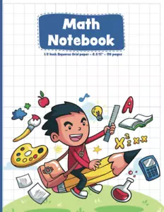 Math Notebook Graph Paper 1/2 Inch Squares Quad Ruled Grid Paper: Large Graph... - Picture 1 of 1