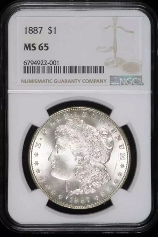 1887 P Morgan Silver Dollar NGC MS-65 Cover