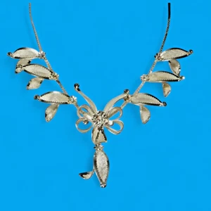 JUEGO COLLAR GARGANTILLA Y PENDIENTES DE MALLA VINTAGE tono plata cristal hojas de sauce B1 - Imagen 1 de 5