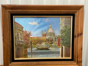 Mid Century Vintage Venedig Szene Druck mit Maritim Seil Holzrahmen - Bild 1 von 10