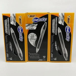 3x Bic Gel-ocity Ultra Retractable Gel Pens, Black Medium Point 0.7 mm 12 Pack - Picture 1 of 2