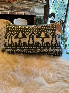 Green Christmas Tree and Reindeer Decorative Throw 12x 23 Inch Cream Reindeer - Picture 1 of 5