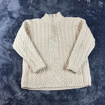 Aran Crafts 100% Wool Cable Chunky Knit 1/4 Zip Sweater Mock Neck Cream L *Read - Image 1 of 4