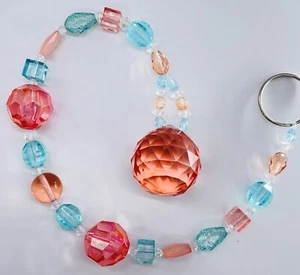 Beaded Suncatcher Blue Peach Crystal Prism Hanging Patio Decor Yard Art - Picture 1 of 8