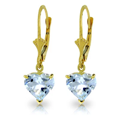 3.05 Carat 14K Solid Gold Leverback Earrings Natural Aquamarine - Image 1 of 4