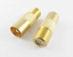 5pcs Golden F Female to TV PAL Male Plug Straight Coaxial RF Connector Adapter - Picture 1 of 4