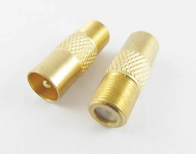 5pcs Golden F Female to TV PAL Male Plug Straight Coaxial RF Connector Adapter - Image 1 of 4