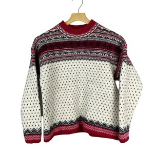 Vintage Lands End Nordic Fair Isle 100% Wool Pull Over Sweater XL Ski Holiday - Picture 1 of 12
