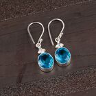 925 Sterling Silver Swiss Blue Topaz Gemstone Ethnic Jewely Earrings For Wife