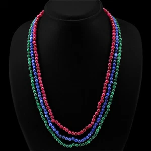 EXCELLENT GENUINE 267.00 CTS EARTHMINED RUBY, EMERALD & SAPPHIRE BEADS NECKLACE - Picture 1 of 1