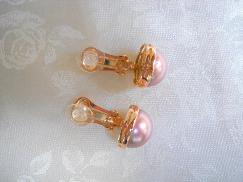 CLIP-ON MABE DARK PINK MAJORCA/MALLORCA PEARL EARRINGS 16MM  PEARLS GOLD FILLED - Image 1 of 4