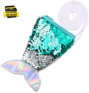 Mermaid Tail Coin Purse for Little Girls Sequin Crossbody Glitter Reversible Wal - Picture 1 of 7