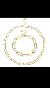 Women Girl Stailess Steel Gold tone Paper Clip Link Chain Necklase. - Picture 1 of 9