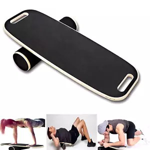 Wooden Balance Board w/ Roller & Non-Slip Blanket Surfing Balancing Gym Trainer - Picture 1 of 9