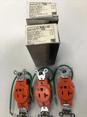 (Lot of 3) Leviton 5361-Ig Receptacle Hospital 20a 125v Orange Receptacle NEW - Image 1 of 4