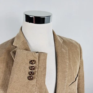 Chaps 42L Blazer Corduroy Elbow Patches Cotton Beige Two Button Lined Vented - Picture 1 of 8