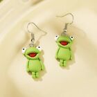 Kermit Frog Green Polymer Clay Dangle Fish Hook Earrings Handmade