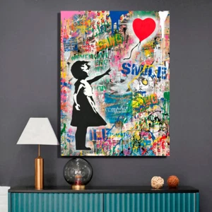 URBAN ART BANKSY BALLOON PRINT ON STRETCHED CANVAS PRINTS ABSTRACT HOME ART - Picture 1 of 4