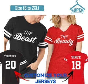 Couple Matching Shirts NEW The Beast The Beauty FOOTBALL JERSEYS TOGETHER SINCE - Picture 1 of 5