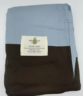 Cortina de Ducha West Elm 100% Algodón Orgánico Marrón Azul Color Bloque 72" x 74" Foto 1 de 4