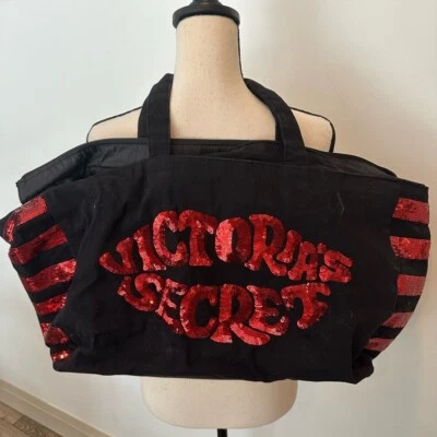BOLSO DE MANO VICTORIA'S SECRET VS negro y rojo lentejuelas bling grande fin de semana 2019 Foto 1 de 4