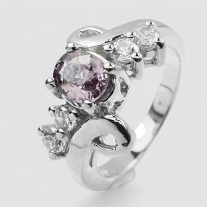 Burma Lavender Violet Spinel 925 Sterling Silver White Gold Plated Ring Size 6.5 - Imagen 1 de 8