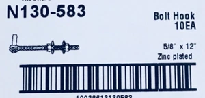 PAQUETE DE 10 GANCHO DE PERNO N130-583 5/8"" X 12"" CHAPADO EN ZINC - Imagen 1 de 1