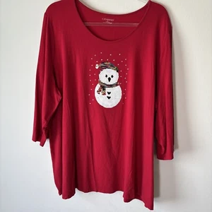 Catherines 2X 22/24W Long Sleeve T-Shirt Red Bling Snowman Penguin Sequence - Picture 1 of 11